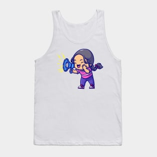 Cute Girl Holding Megaphone Cartoon Tank Top